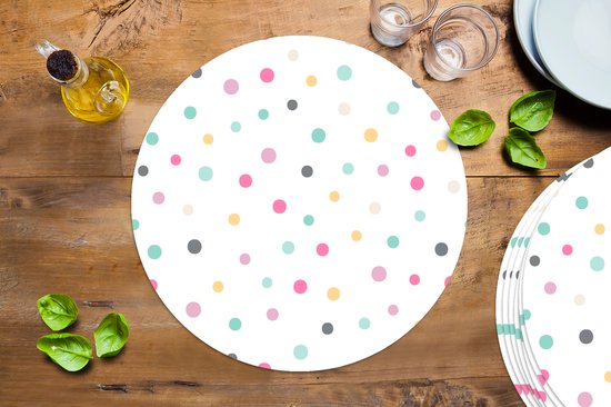 Ronde placemats - Onderlegger - Placemats rond - Confetti - Pastel - Patronen - 8 stuks