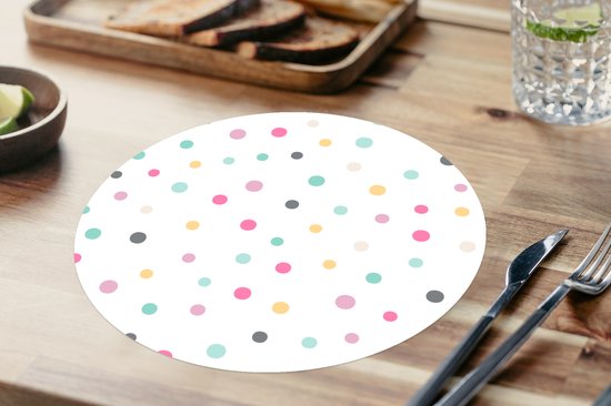 Ronde placemats - Onderlegger - Placemats rond - Confetti - Pastel - Patronen - 8 stuks