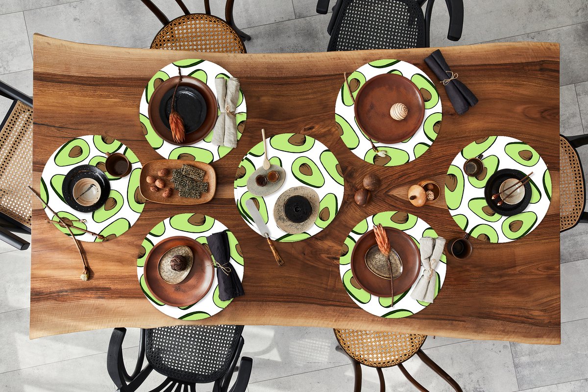 Ronde placemats - Onderlegger - Placemats rond - Avocado - Patronen - Pastel - 8 stuks