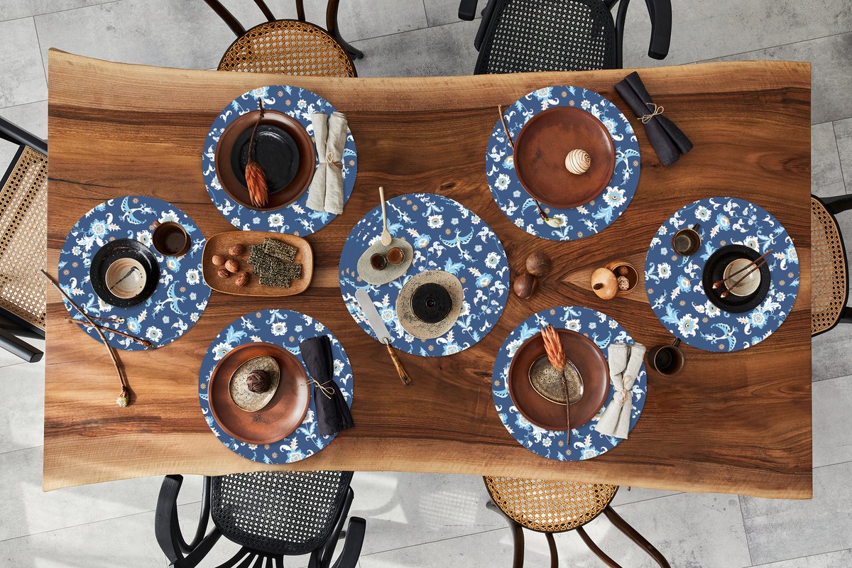 Ronde placemats - Onderlegger - Placemats rond - Patroon - Vogel - Bloemen - 10 stuks