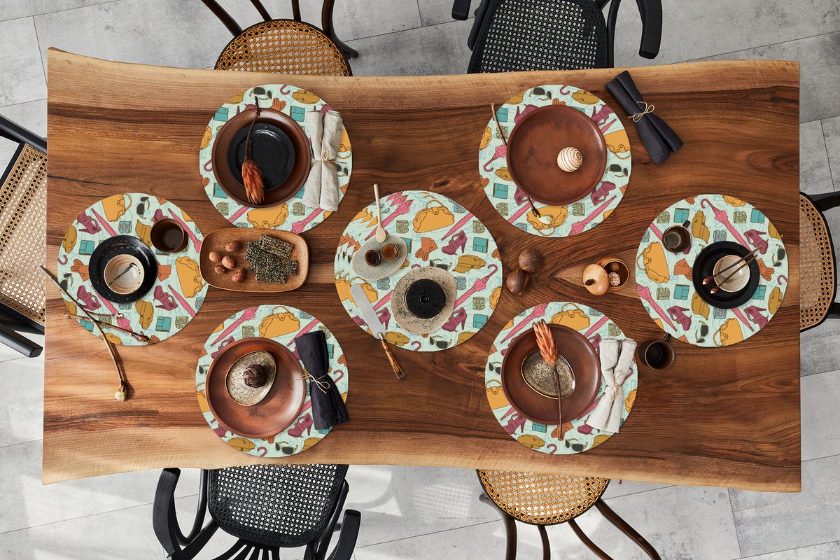 Ronde placemats - Onderlegger - Placemats rond - Kleren - Paraplu - Seizoenen - Design - 10 stuks