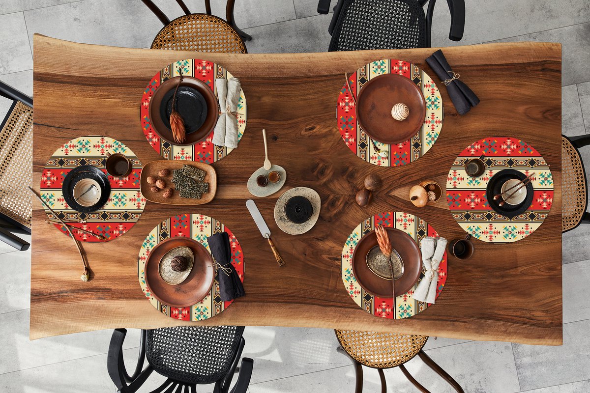 Ronde placemats - Onderlegger - Placemats rond - Indianen - Patronen - Abstract - 6 stuks