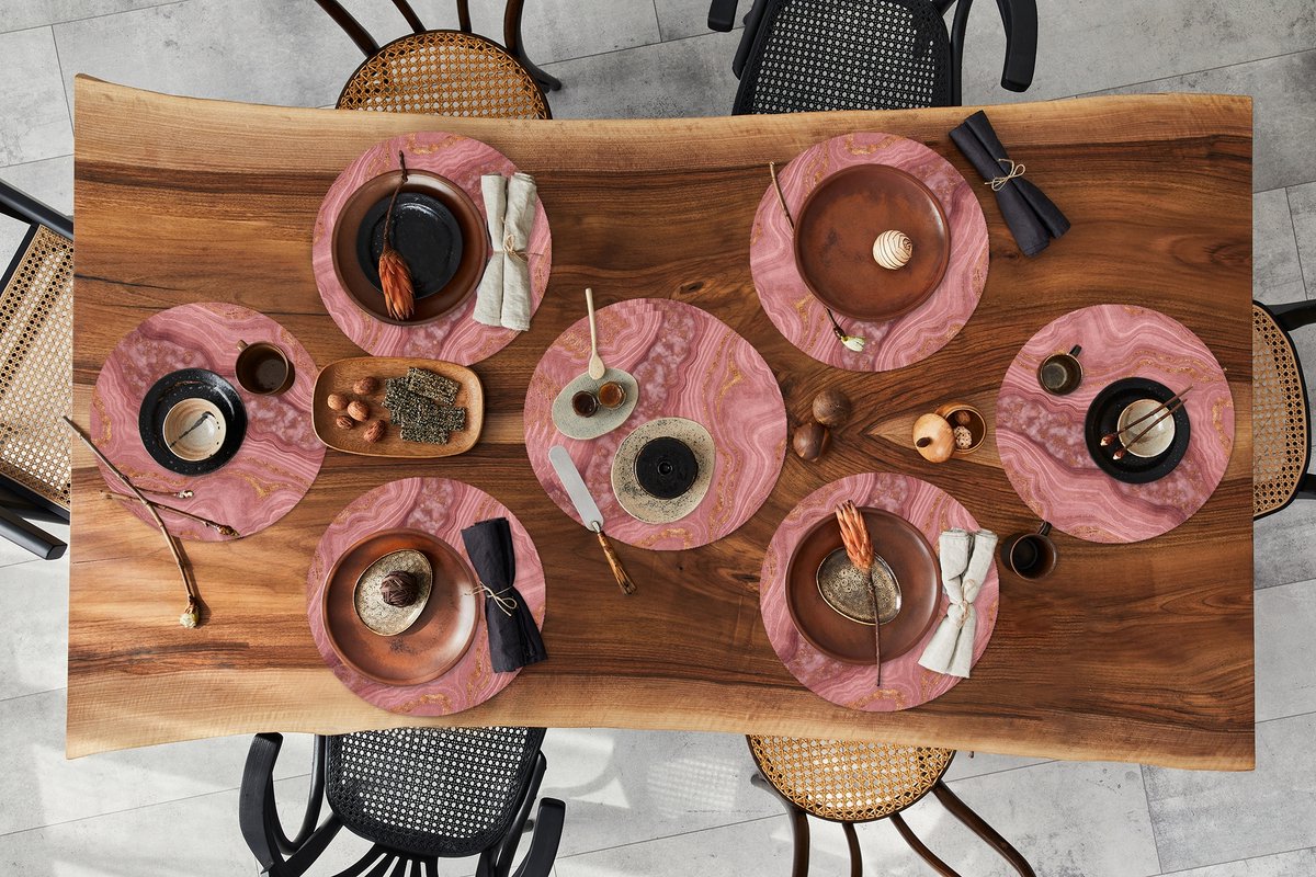 Ronde placemats - Onderlegger - Placemats rond - Marmer print - Gouden - Lijn - 10 stuks