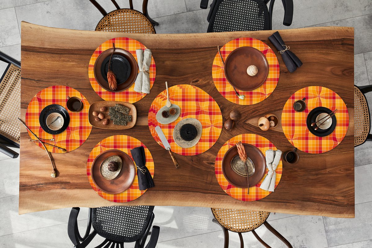 Ronde placemats - Onderlegger - Placemats rond - Oranje - Patronen - Abstract - 10 stuks