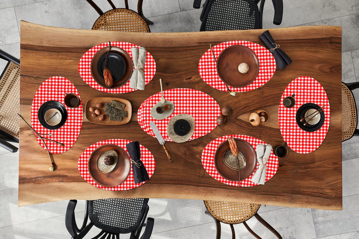 Placemats ovaal - Onderleggers - Ovale placemats - Rood - Rustiek - Patronen - 10 stuks