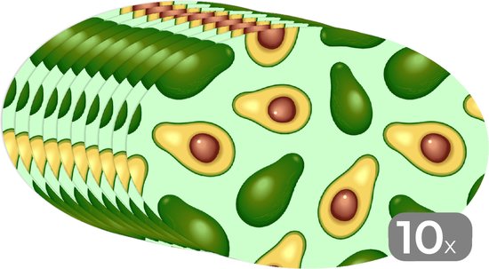 Napperons ovales - Sous-verres - Sets de table ovales - Avocat - Motifs - Vert - 10 pièces