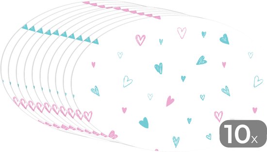 Napperons de table ovales - Sets de table - Sets de table ovales - Hartjes - Motifs - Pastel - 10 pièces