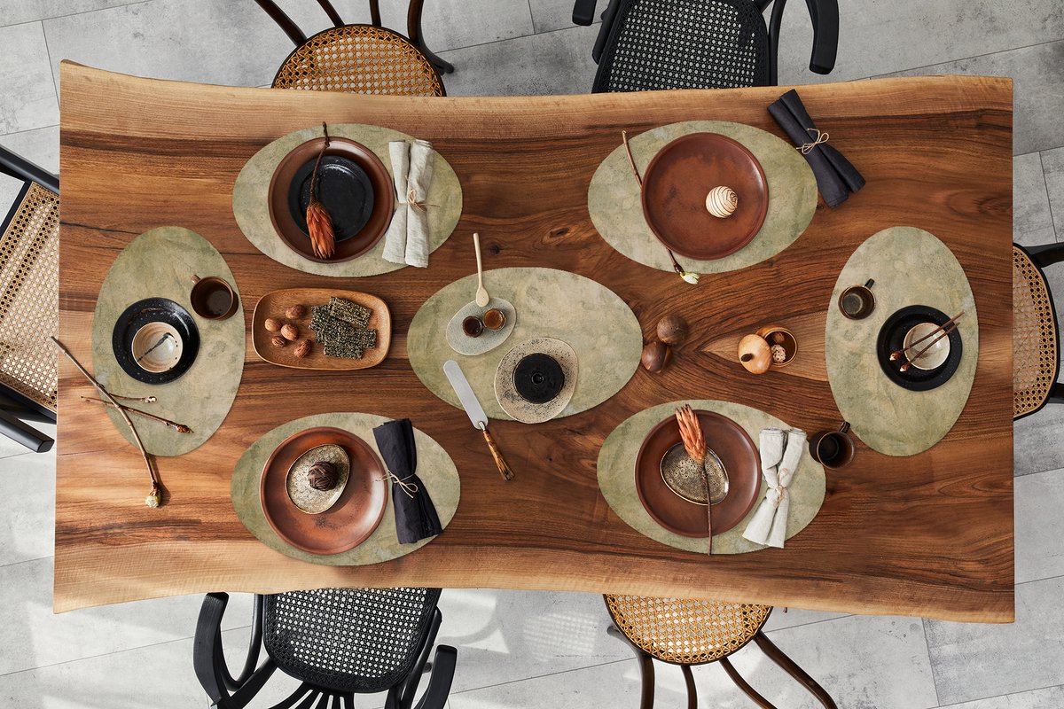 Placemats ovaal - Onderleggers - Ovale placemats - Muur - Grijs - Aarde - 8 stuks