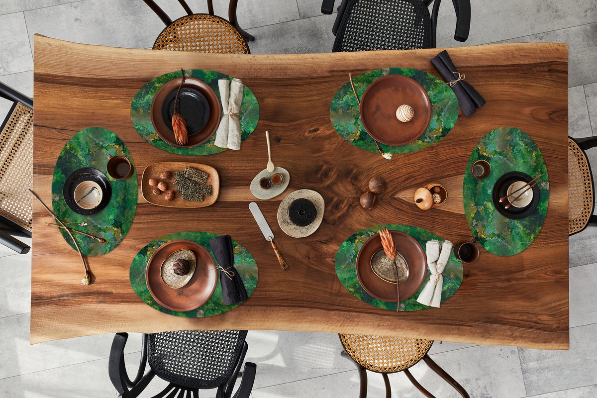 Placemats ovaal - Onderleggers - Ovale placemats - Patronen - Abstract - Verf - Groen - 6 stuks
