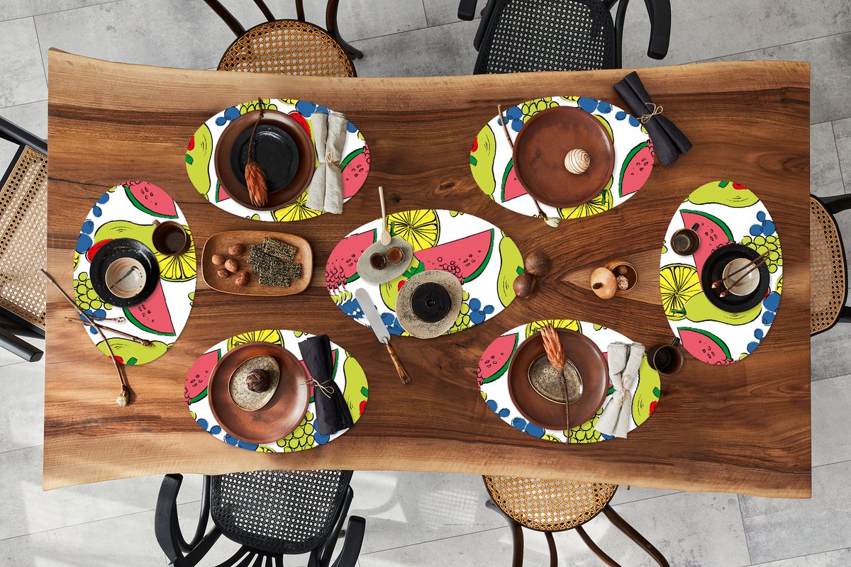 Placemats ovaal - Onderleggers - Ovale placemats - Fruit - Cartoon - Patroon - 10 stuks