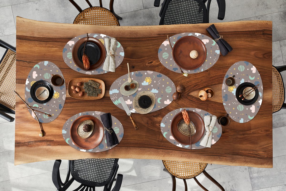 Placemats ovaal - Onderleggers - Ovale placemats - Wolken - Zon - Design - 10 stuks