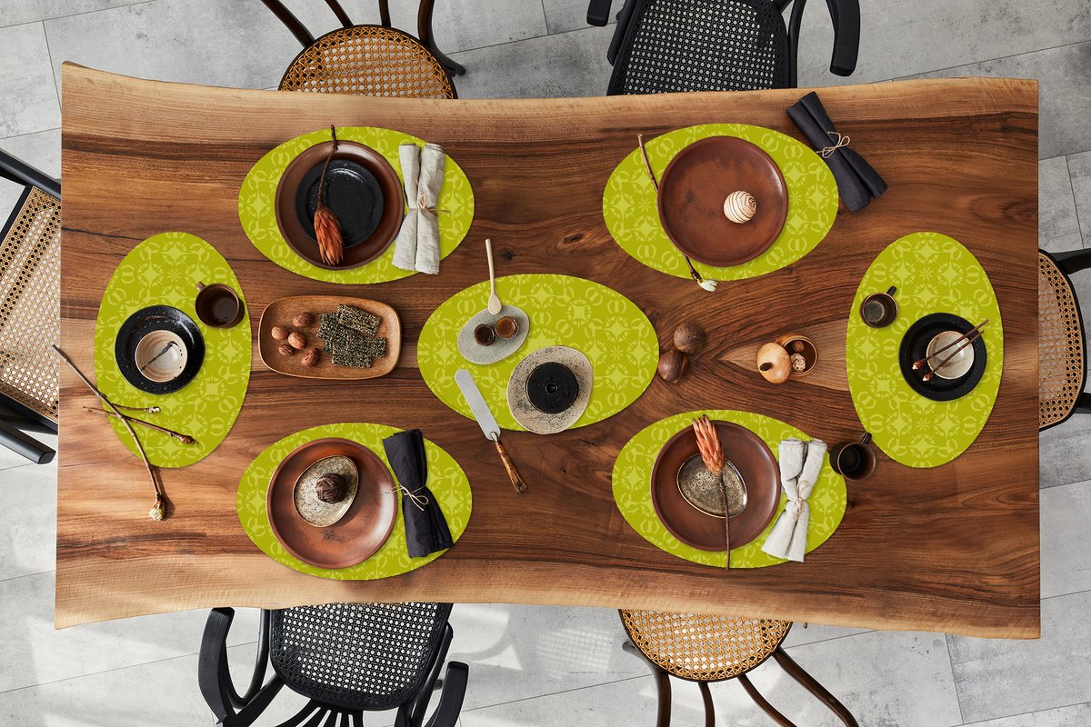 Placemats ovaal - Onderleggers - Ovale placemats - Kompas - Groen - Patronen - 8 stuks