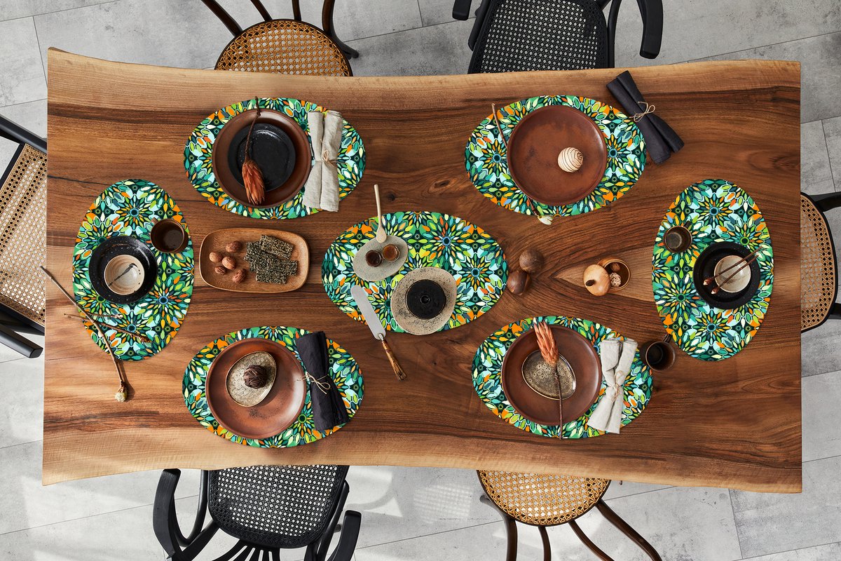 Placemats ovaal - Onderleggers - Ovale placemats - Patroon - Mandala - Groen - 8 stuks