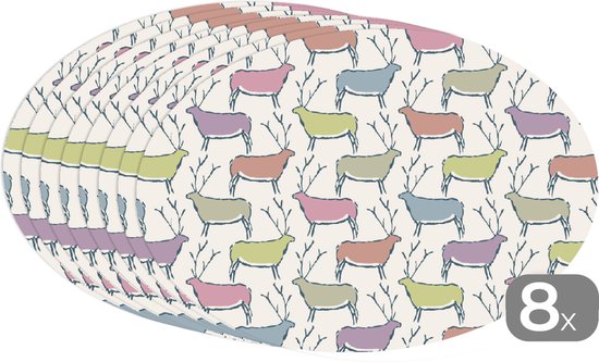Napperons ovales - Sous-verres - Sets de table ovales - Motifs - Cerf - Beige - 8 pièces