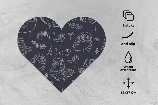 Dessous de verre - Napperons - Napperons coeur - Motifs - Vogel - Hibou - 6 pièces