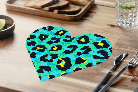 Onderleggers - Placemats - Placemats hartje - Panterprint - Neon - Dieren - Design - 10 stuks