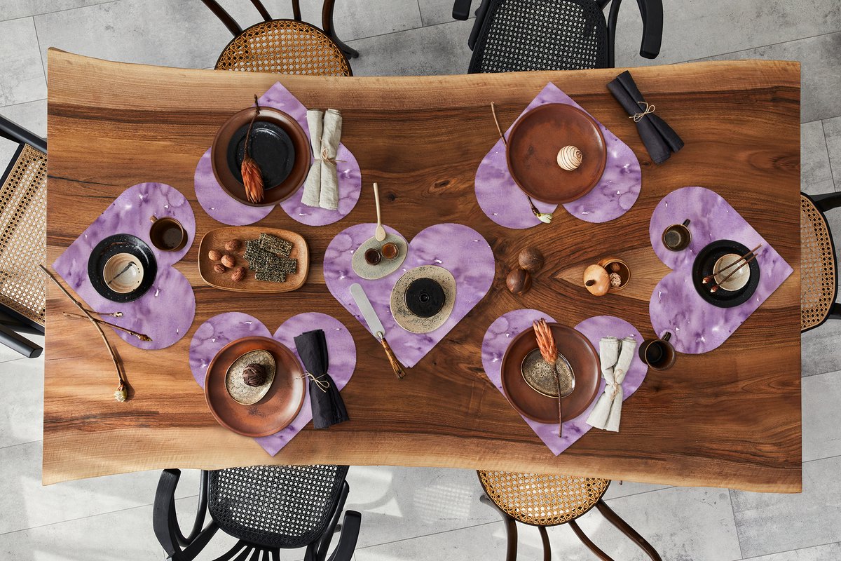 Onderleggers - Placemats - Placemats hartje - Waterverf - Patronen - Paars - 8 stuks