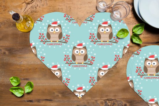 Dessous de verre - Napperons de table - Napperons de table coeur - Motifs - Hibou - Noël - 6 pièces - Noël - Cadeau - Cadeau de Noël homme, femme et enfant
