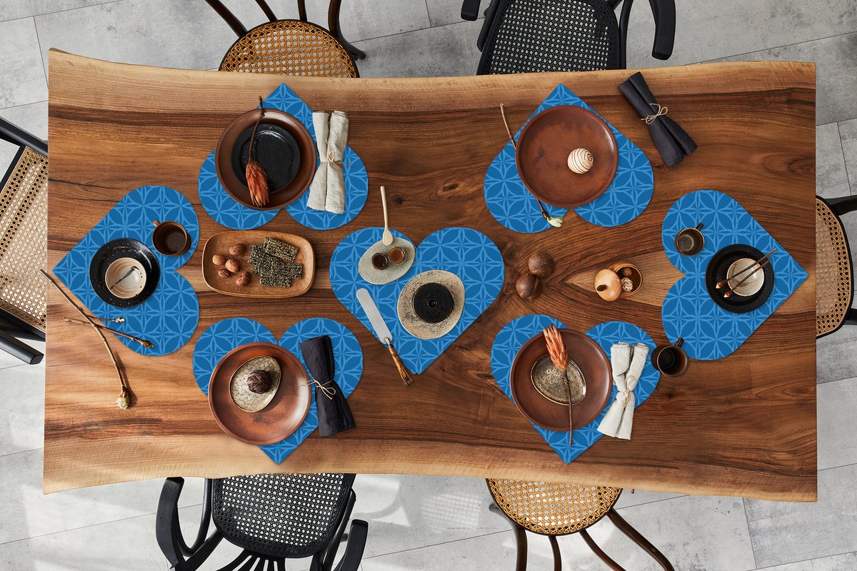 Onderleggers - Placemats - Placemats hartje - Kompas - Blauw - Patronen - 8 stuks