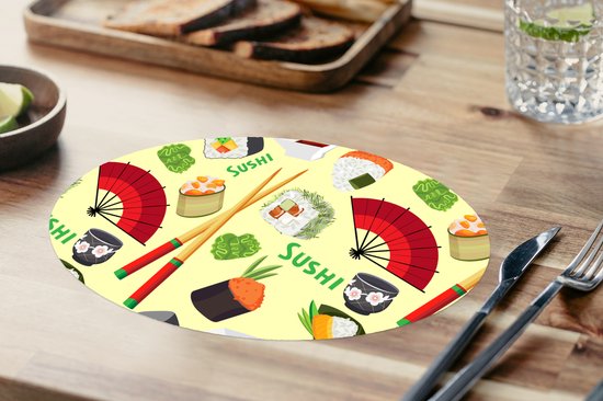 Napperons ovales - Sous-verres - Sets de table ovales - Sushi - Japon - Motifs - 8 pièces