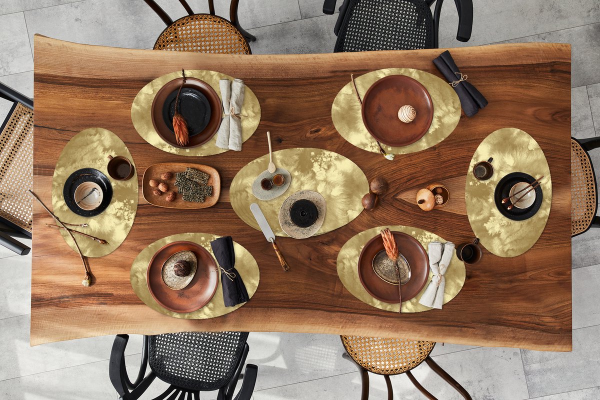 Placemats ovaal - Onderleggers - Ovale placemats - Goud - Verf - Abstract - 10 stuks