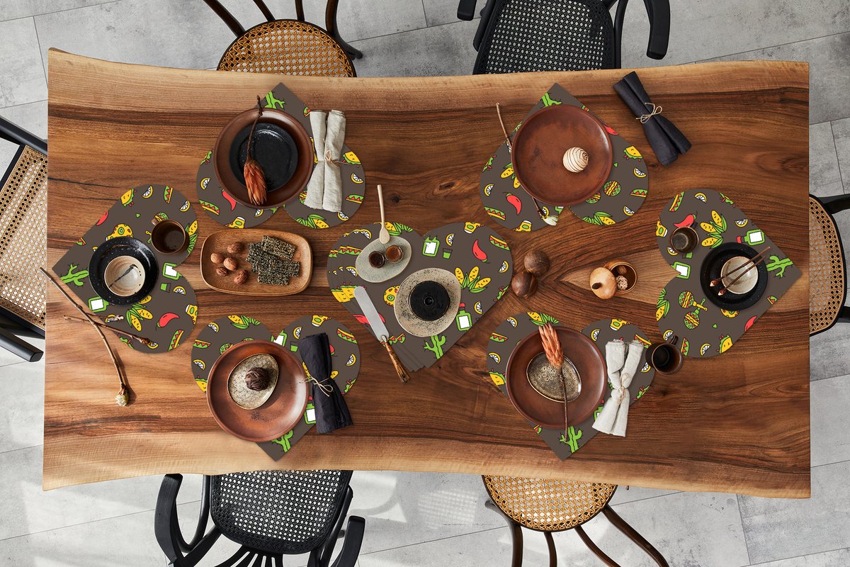 Onderleggers - Placemats - Placemats hartje - Patroon - Mexico - Sombrero - 10 stuks