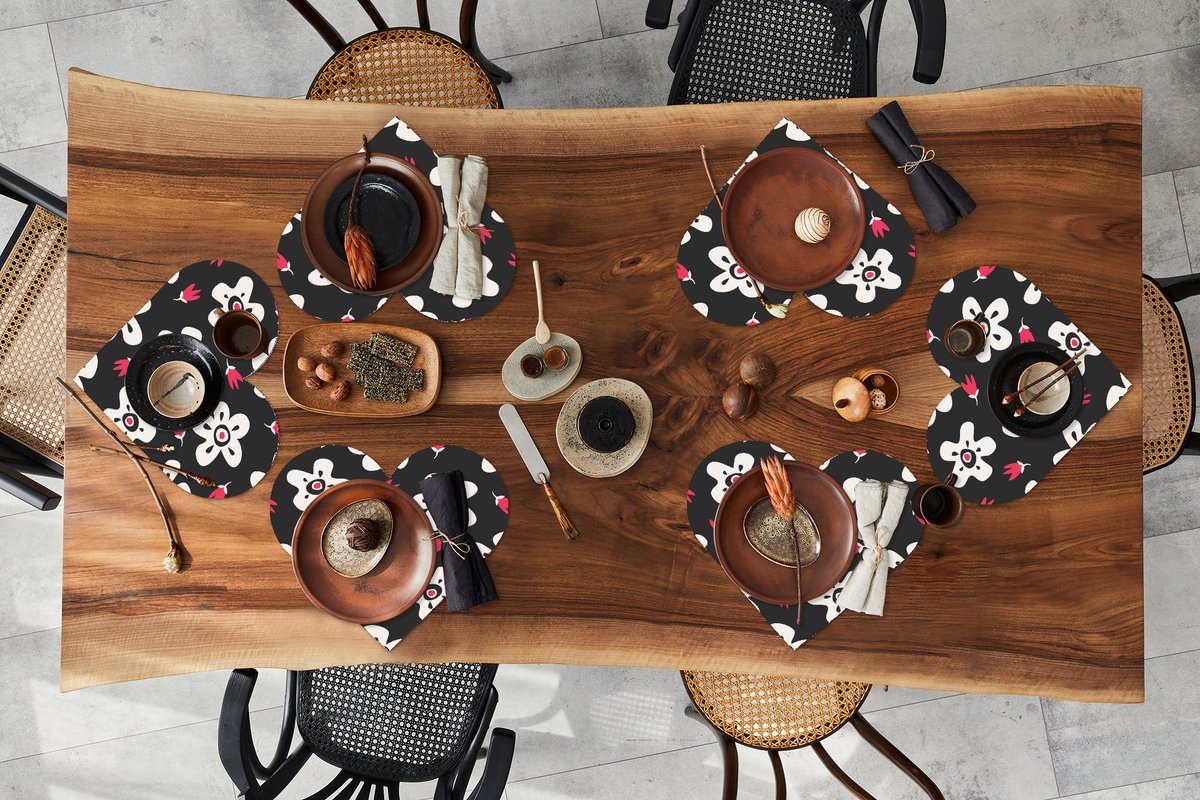 Onderleggers - Placemats - Placemats hartje - Patronen - Bloemen - Sterren - 6 stuks