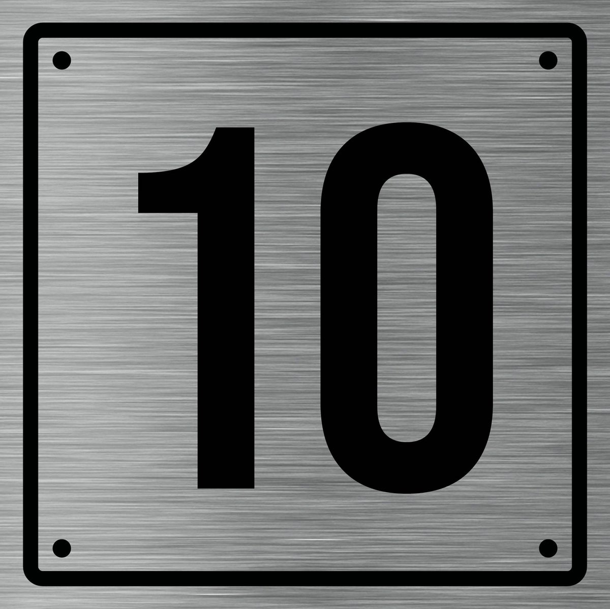 Huisnummerbord 10 - Incl. Schroeven en Pluggen – Acrylaat - 10 x 10 cm - RVS met Zwart