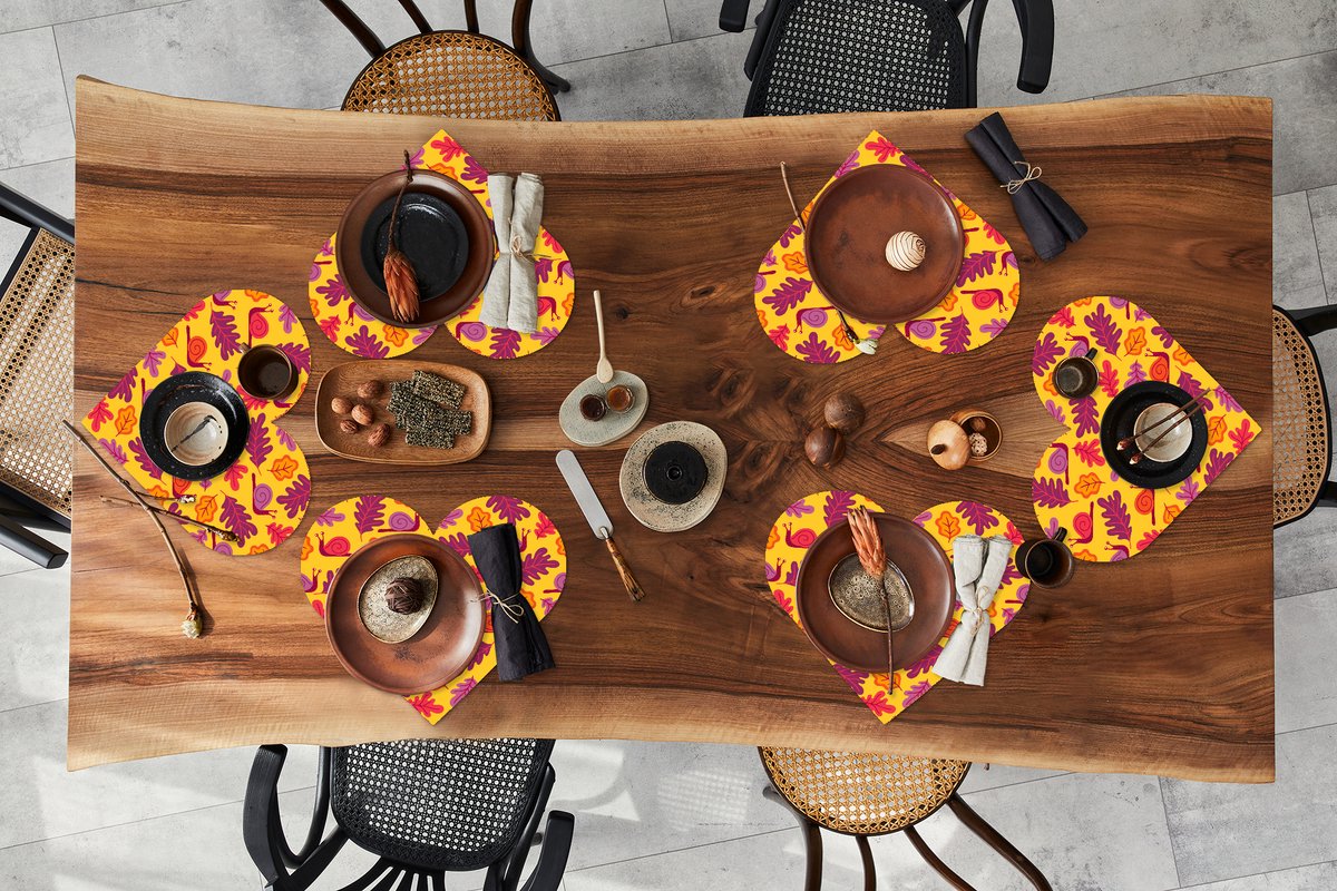 Onderleggers - Placemats - Placemats hartje - Herfst - Slakken - Patronen - 6 stuks