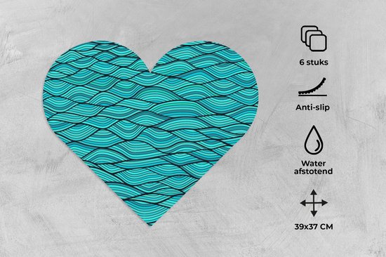 Napperons de table - Napperons de table cœur - Mer - Japon - Blauw - Motifs - 6 pièces