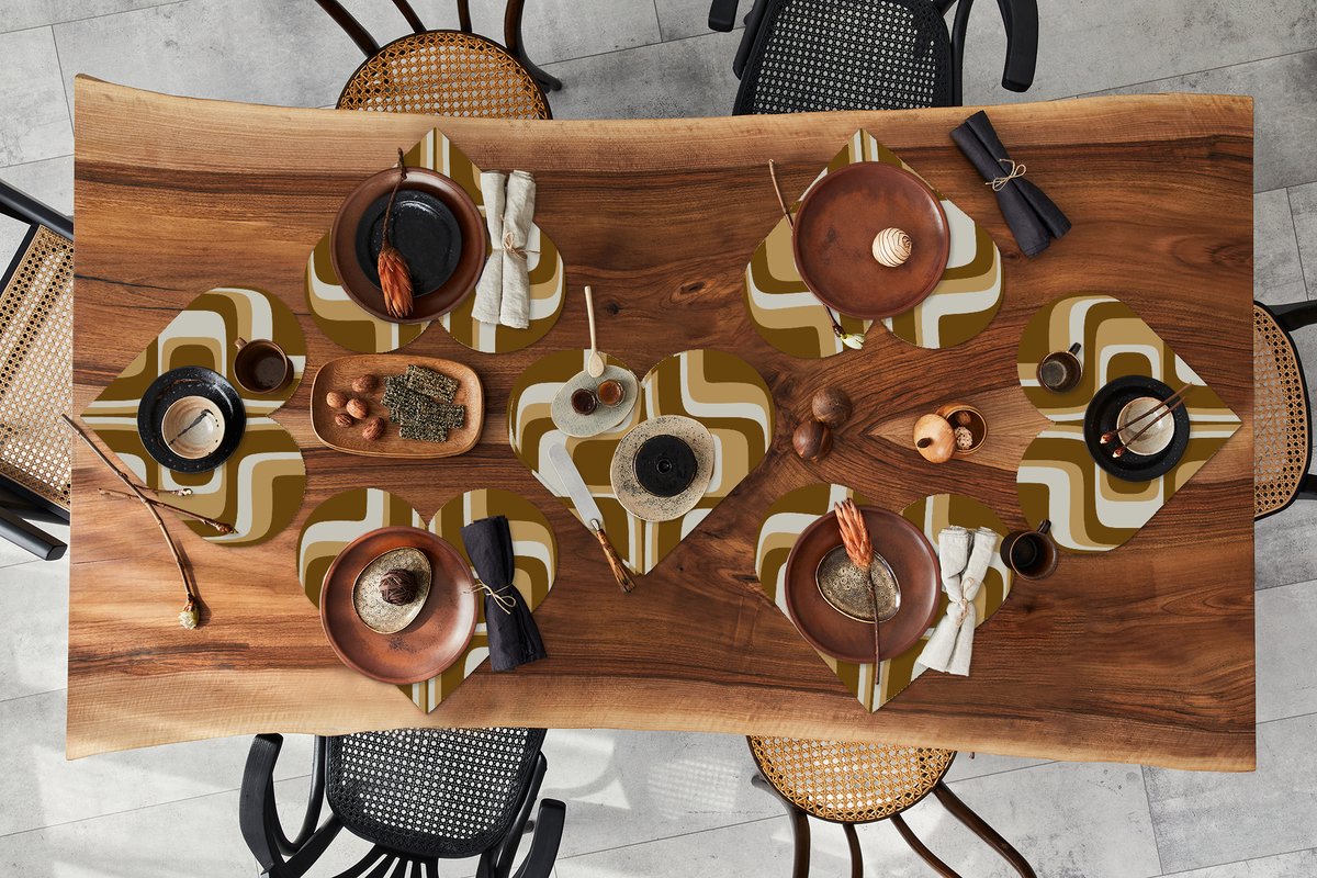 Onderleggers - Placemats - Placemats hartje - Retro - Design - Bruin - 8 stuks