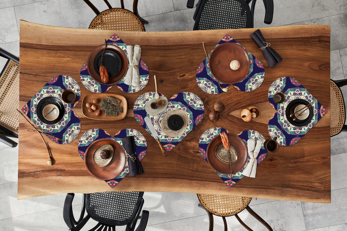 Onderleggers - Placemats - Placemats hartje - Bohemian - Mandala - Patronen - 8 stuks