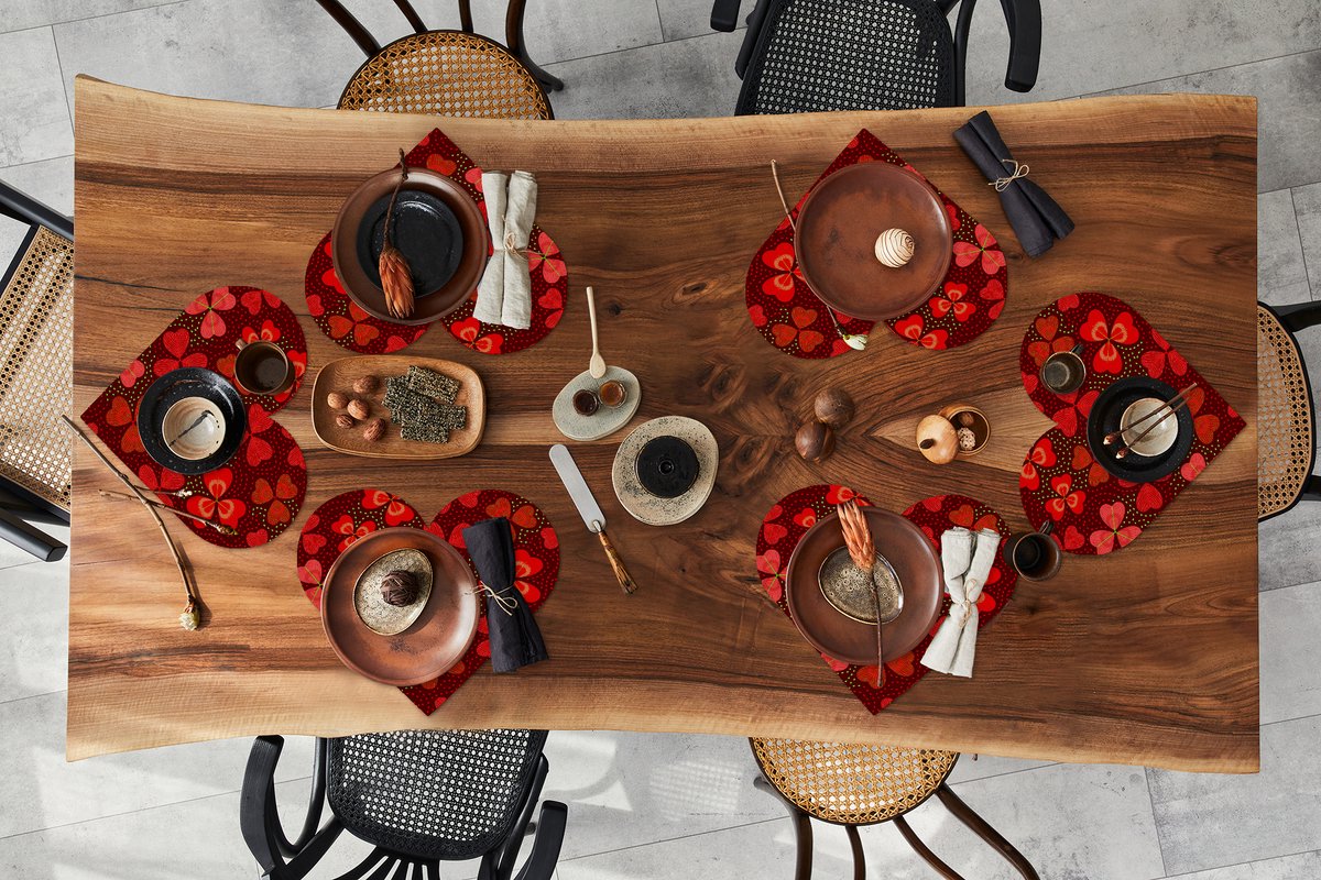 Onderleggers - Placemats - Placemats hartje - Patroon - Klaver - Rood - 6 stuks