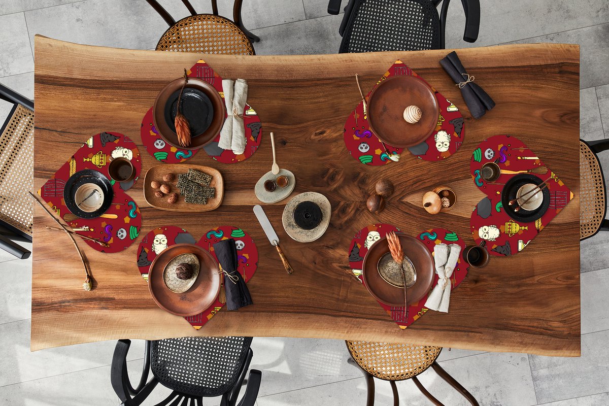 Onderleggers - Placemats - Placemats hartje - Tiener - Uil - Slang - Patronen - 6 stuks