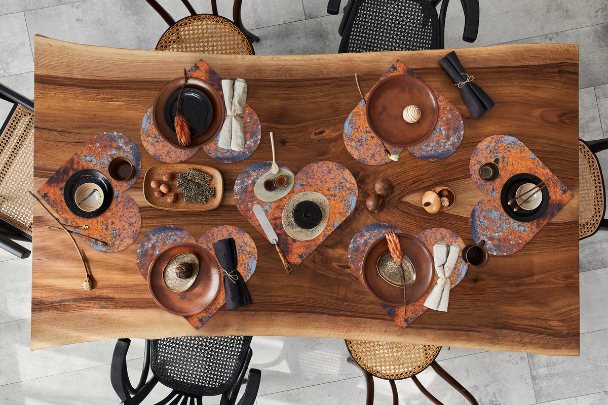 Onderleggers - Placemats - Placemats hartje - Roest print - Blauw - Zwart - 8 stuks
