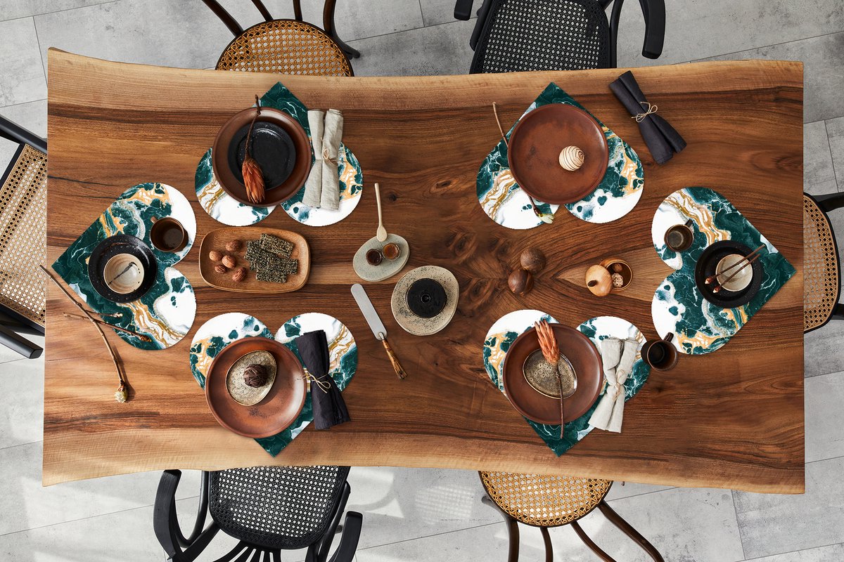 Onderleggers - Placemats - Placemats hartje - Marmer print - Goud - Wit - 6 stuks