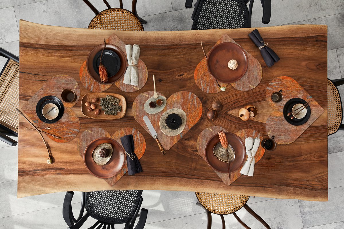 Onderleggers - Placemats - Placemats hartje - Roest print - Geel - Oranje - 8 stuks