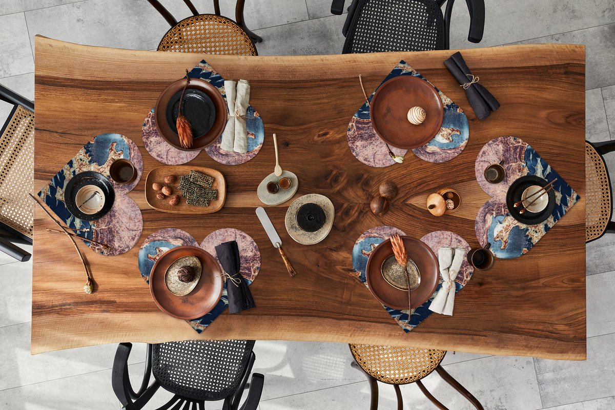 Onderleggers - Placemats - Placemats hartje - Roest print - Blauw - Geel - 6 stuks
