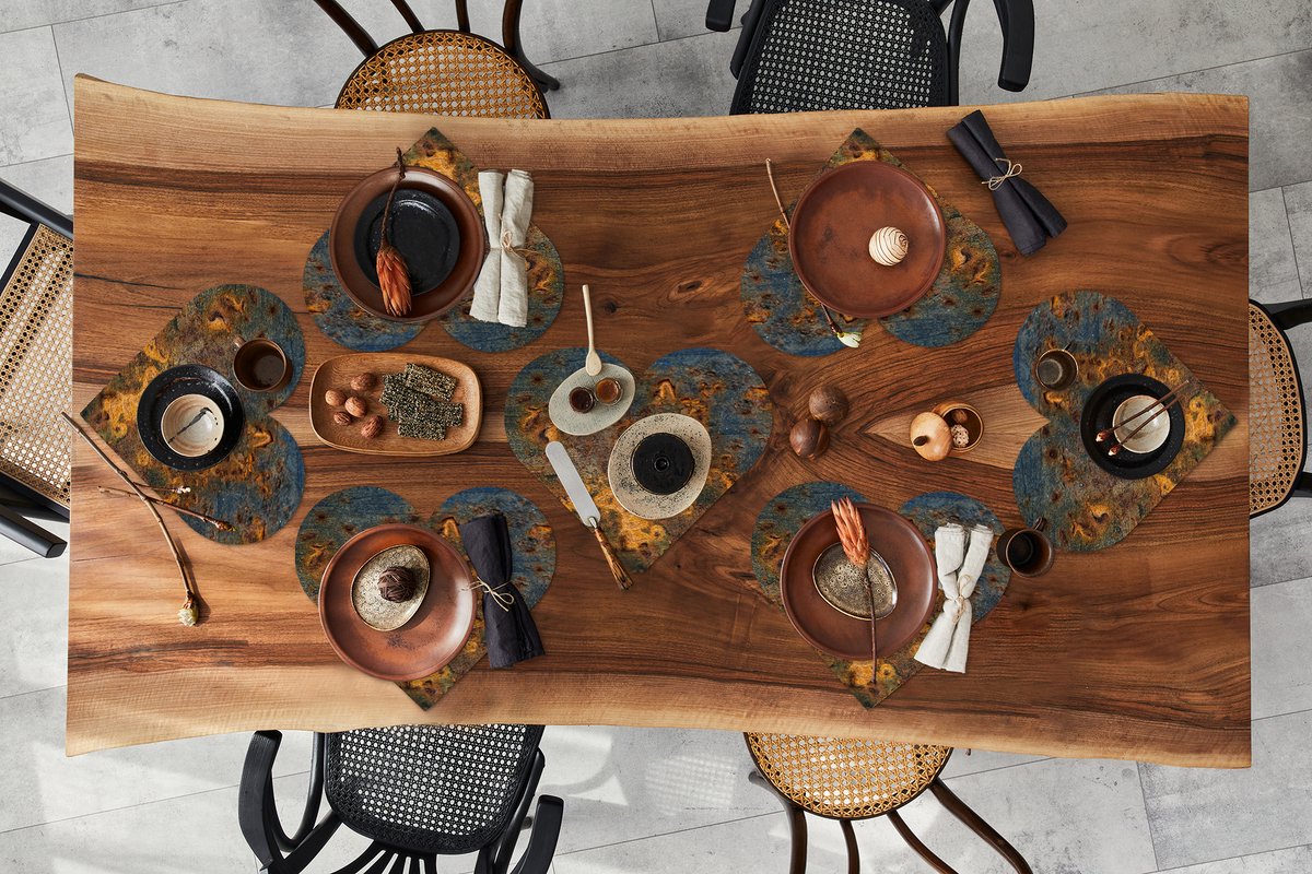 Onderleggers - Placemats - Placemats hartje - Roest print - Geel - Blauw - 8 stuks