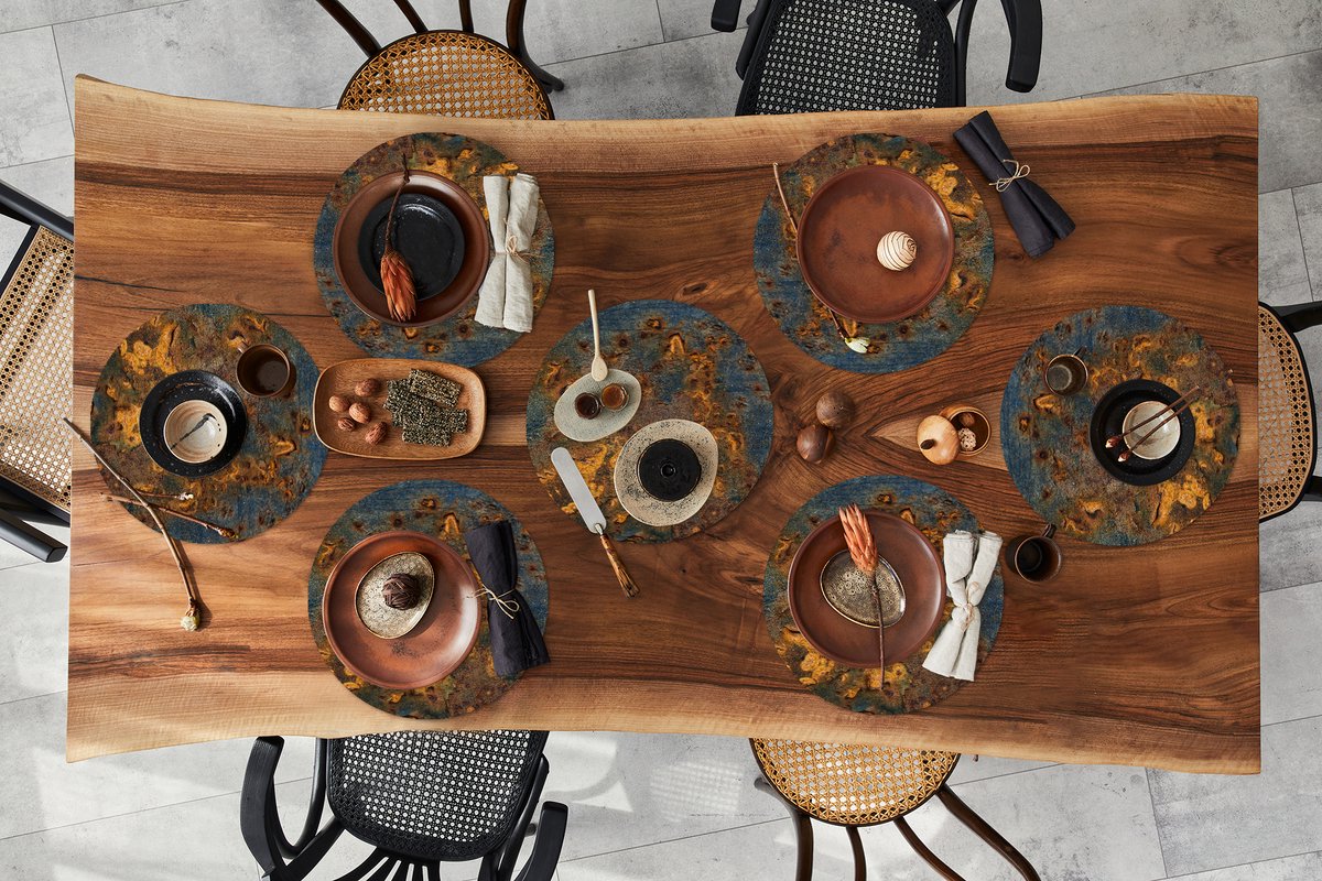 Ronde placemats - Onderlegger - Placemats rond - Roest print - Geel - Blauw - 8 stuks