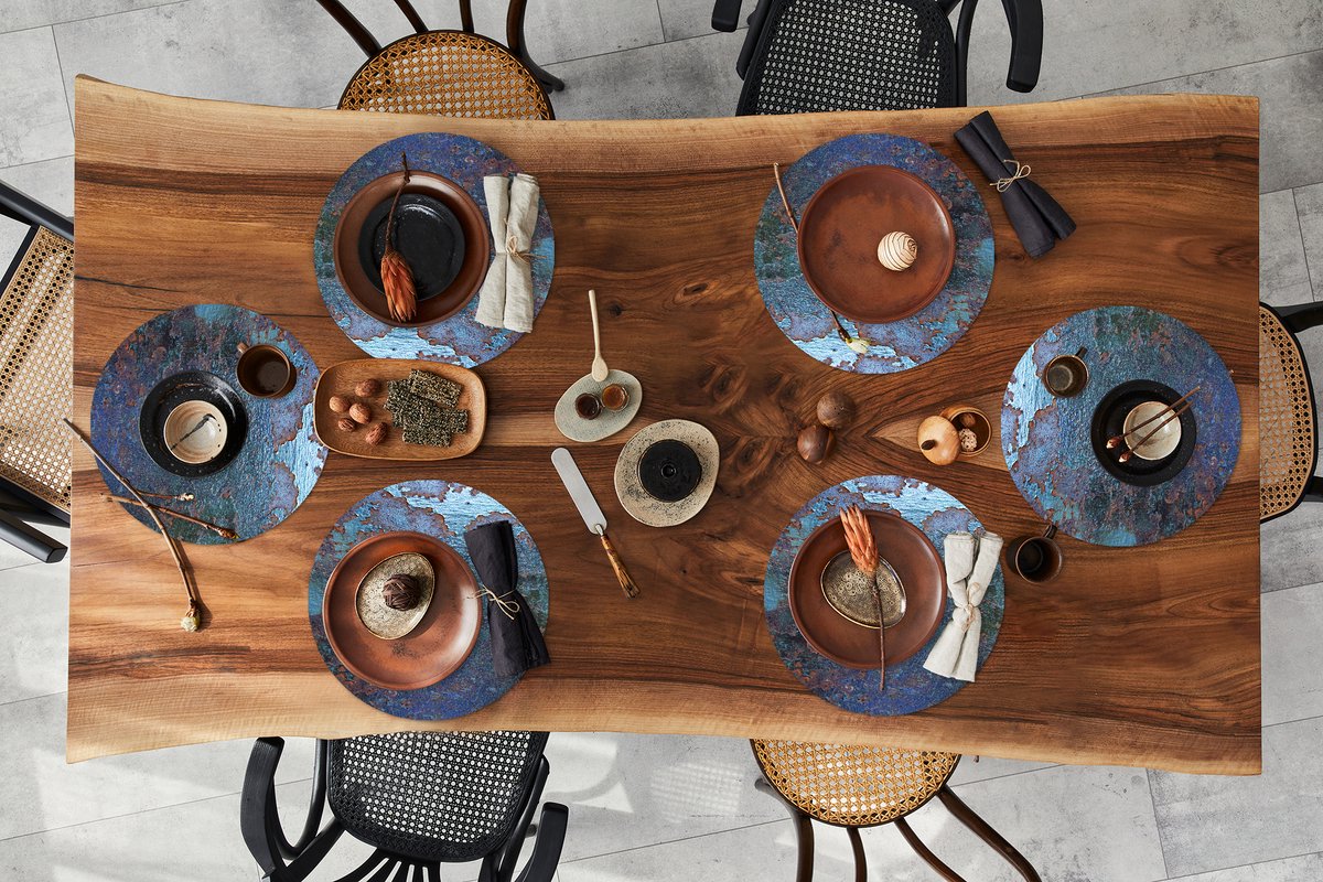 Ronde placemats - Onderlegger - Placemats rond - Roest print - Groen - Oranje - 6 stuks