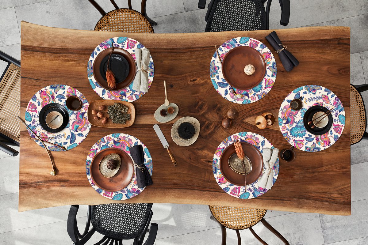 Ronde placemats - Onderlegger - Placemats rond - Regenboog - Bloemen - Schets - Patronen - 6 stuks