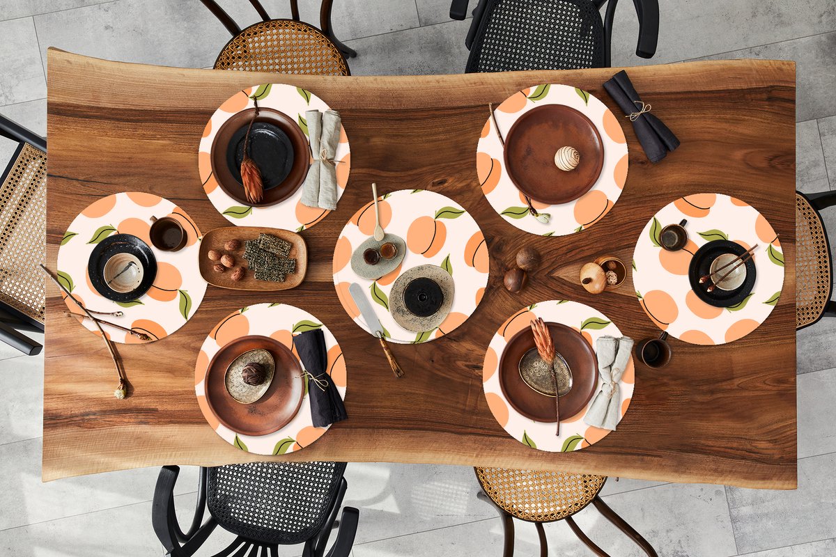 Ronde placemats - Onderlegger - Placemats rond - Fruit - Abrikoos - Zomer - Patronen - 8 stuks