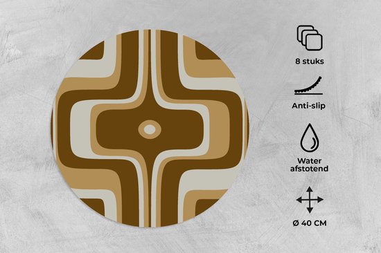 Sets de table ronds - Dessous de verre - Napperons ronds - Rétro - Design - Marron - 8 pièces