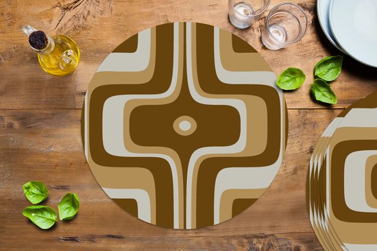 Sets de table ronds - Dessous de verre - Napperons ronds - Rétro - Design - Marron - 8 pièces