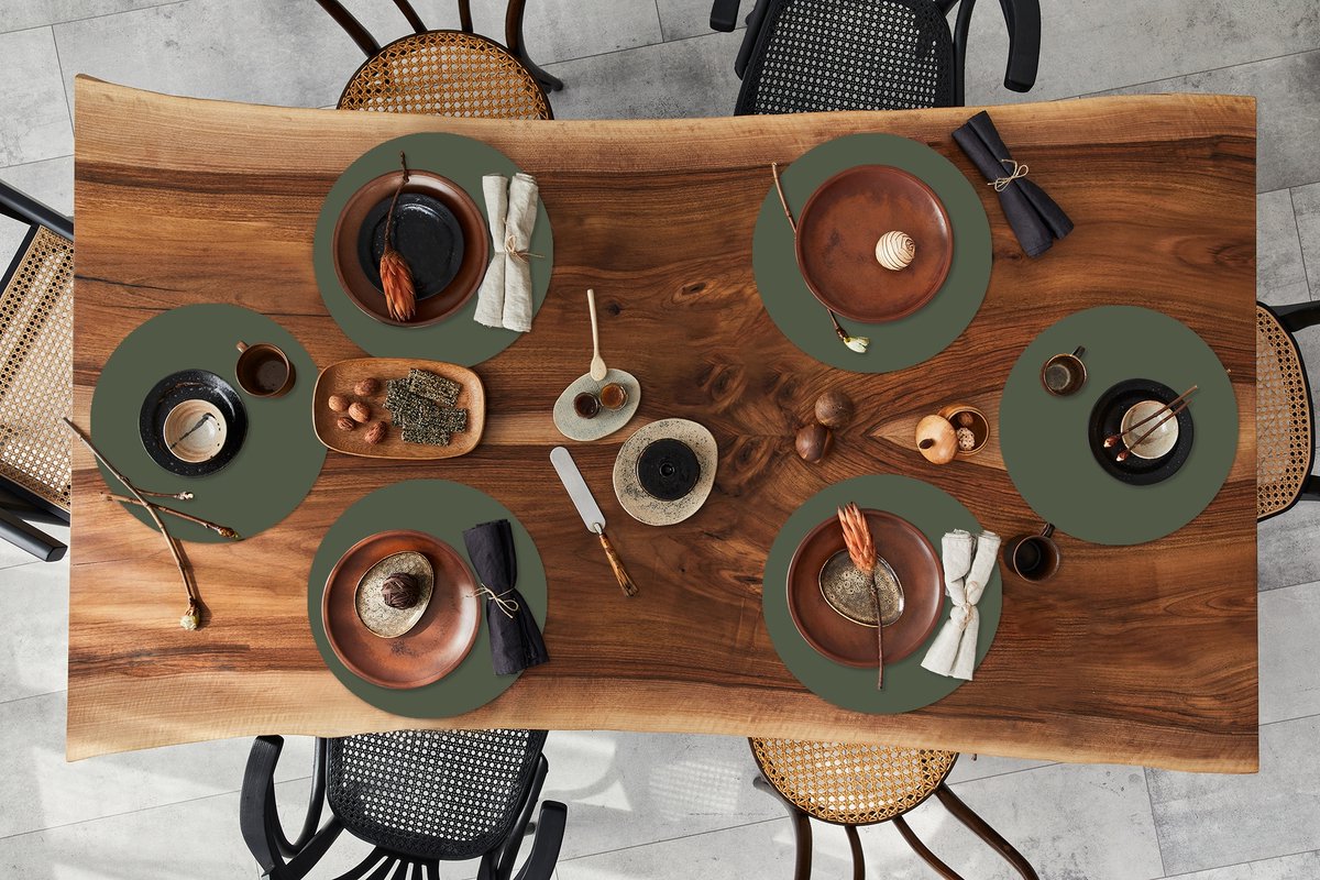 Ronde placemats - Onderlegger - Placemats rond - Groen - Effen kleur - Olijfgroen - 6 stuks