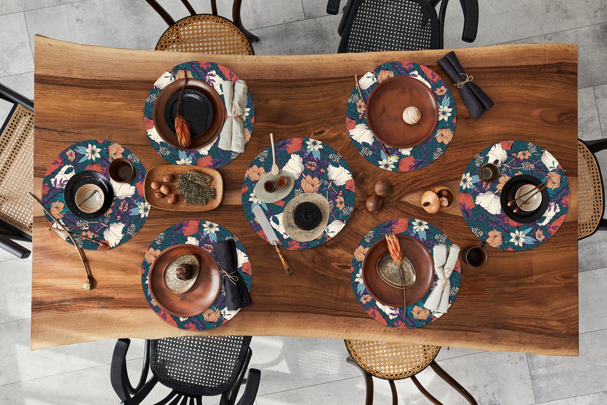 Ronde placemats - Onderlegger - Placemats rond - Botanisch - Vintage - Bloemen - 8 stuks