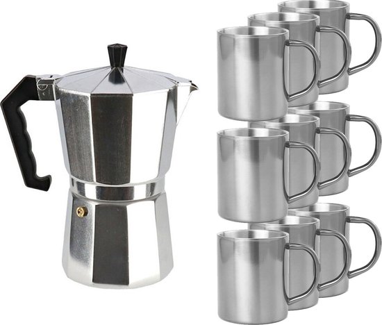 Machine à café percolateur/expresso argentée avec 9 tasses en acier  inoxydable -... | bol.com