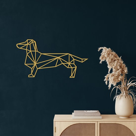 Wanddecoratie | Teckel / Dachshund | Metal - Wall Art | Muurdecoratie | Woonkamer |Gouden| 90x45cm