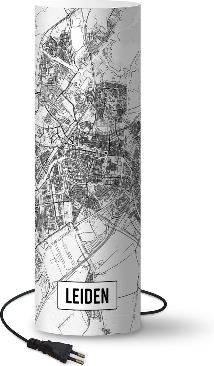 Lamp - Nachtlampje - Tafellamp slaapkamer - Stadskaart Leiden - 70 cm hoog - Ø22.3 cm - Inclusief LED lamp - Plattegrond